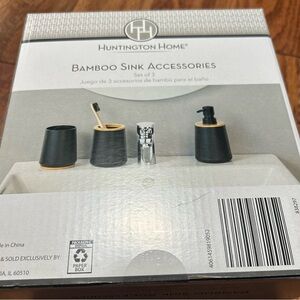 Huntington Home Black and Bamboo Sink Accessories Set
